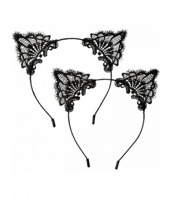 Hotop Cat Headband Lace Ear Headbands Cat Ear Hairband for Women Girls- Black- 2 Pieces - CK183LS788U