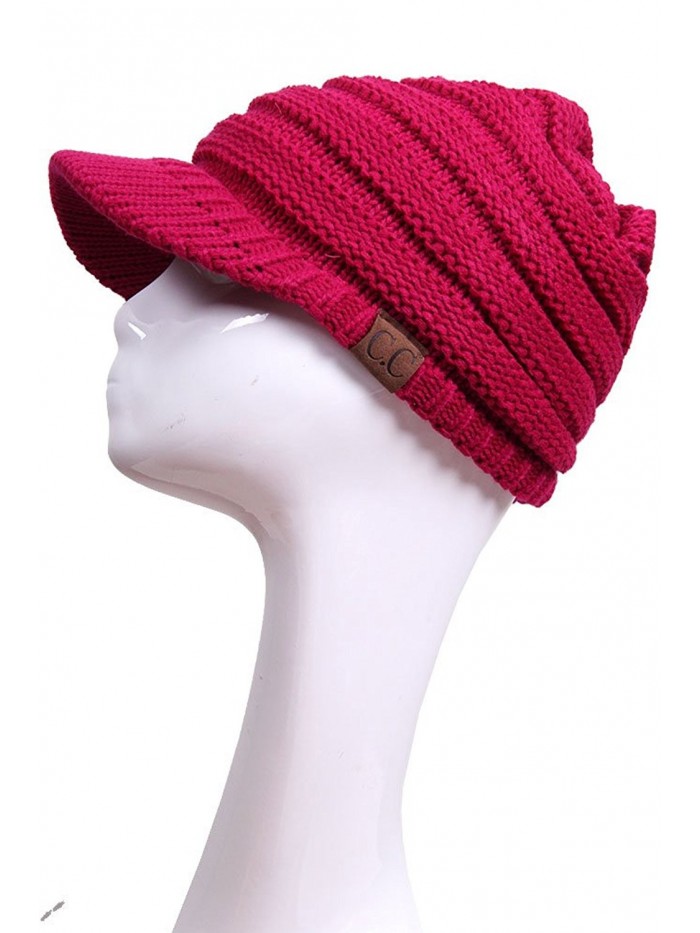 ScarvesMe Exclusive CC Brim Visor Knitted Beanie Hat - Hot Pink - CV12N81K14A