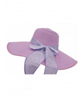 Roffatide UPF50+ Women's Foldable Bowknot Straw Floppy Wide Brim Sun Hat Beach Cap Muti Colors - Lilac - CX1820Y6XDL