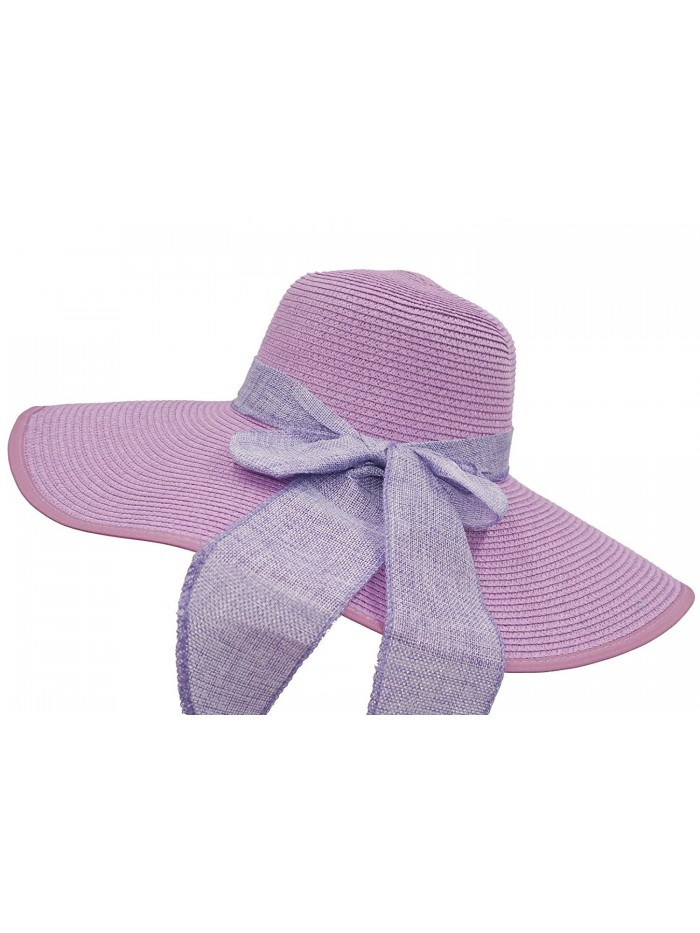 Roffatide UPF50+ Women's Foldable Bowknot Straw Floppy Wide Brim Sun Hat Beach Cap Muti Colors - Lilac - CX1820Y6XDL