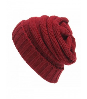 Leier Unisex Warm Beanie Cap Winter Cable Knit Thick Slouchy Outdoor Soft Hats - Red - CO187N78607