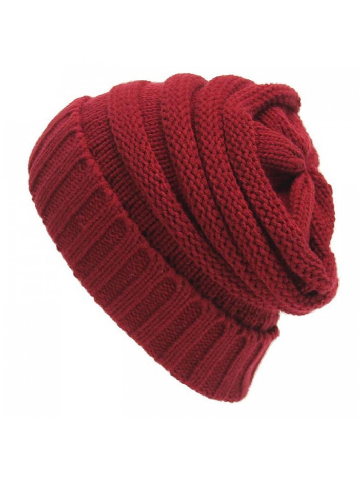 Leier Unisex Warm Beanie Cap Winter Cable Knit Thick Slouchy Outdoor Soft Hats - Red - CO187N78607