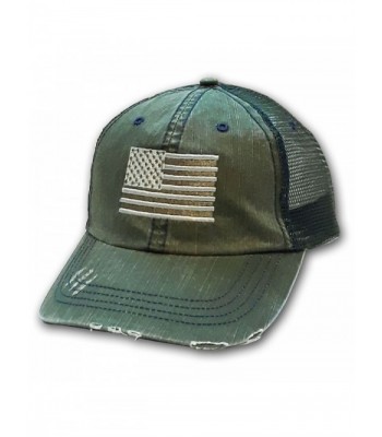American Flag Distressed Cap - Free Flag Decal - Olive - CE12I4YDD6D
