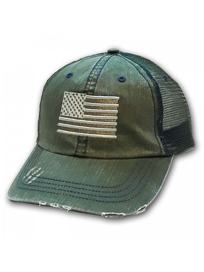 American Flag Distressed Cap - Free Flag Decal - Olive - CE12I4YDD6D