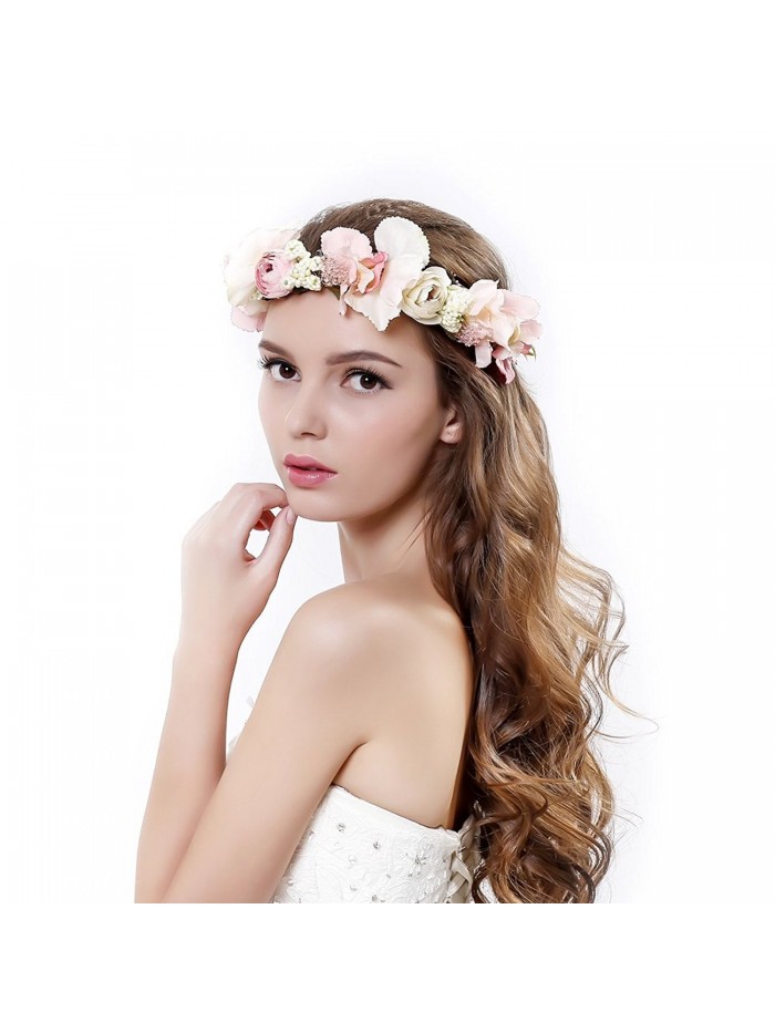 handmade Rose Flower Wreath Crown Halo for Wedding Festivals - Pink - C617YUTZIRR