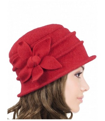 Dahlia Women's Daisy Flower Wool Cloche Bucket Hat - Red - CN1174WWJNP