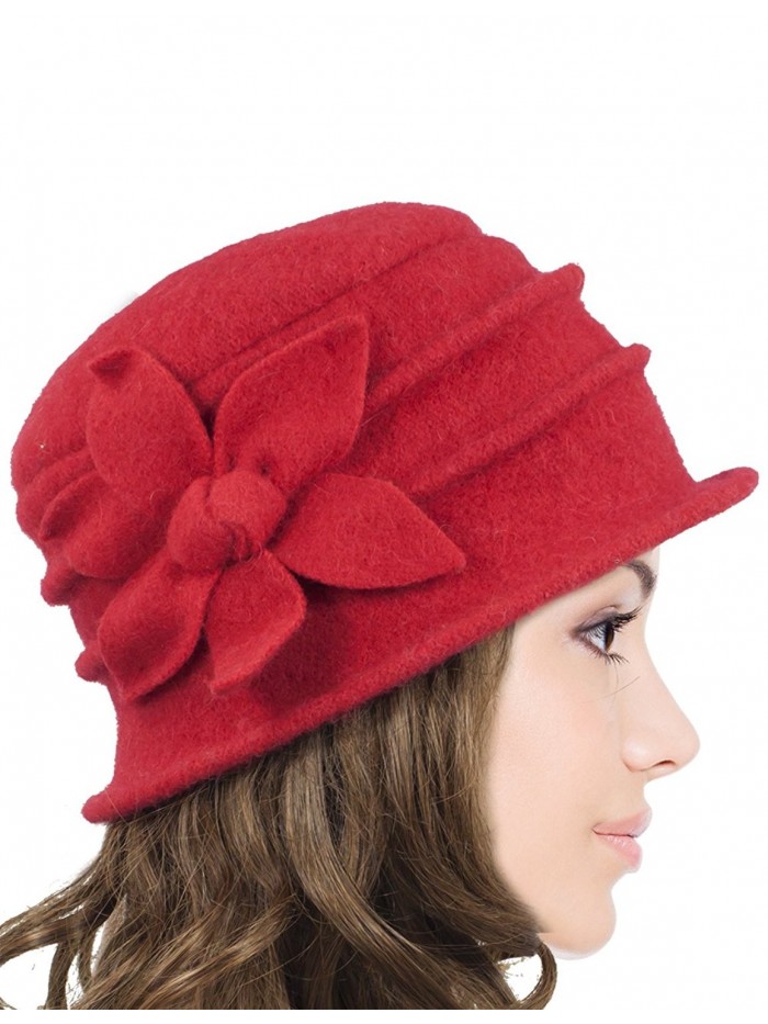 Dahlia Women's Daisy Flower Wool Cloche Bucket Hat - Red - CN1174WWJNP