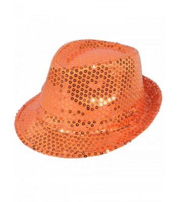 Solid Color Sequins Fedora Hat (Orange-3 Pieces) - C912O6UHSLM