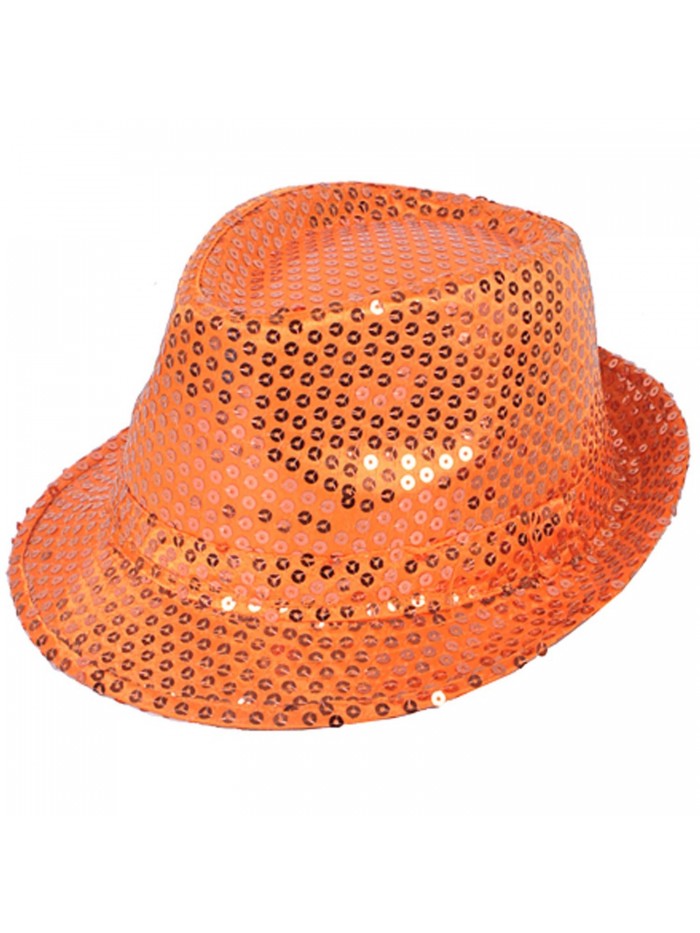 Solid Color Sequins Fedora Hat (Orange-3 Pieces) - C912O6UHSLM