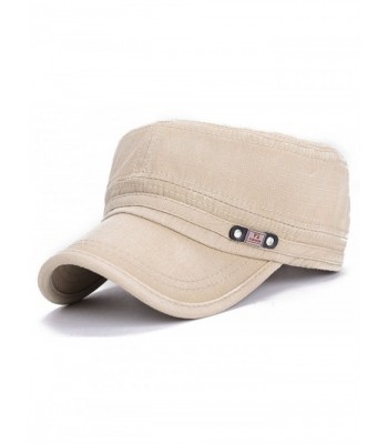 ChezAbbey Adjustable Flat Top Cap Solid Brim Army Cadet Style Military Hat - Beige - CK17YHI4X6X