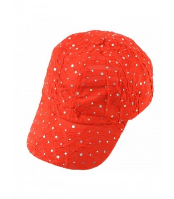 Ladies Sparkle Shiny Flashy Dance Party Baseball Hat Ball Cap Adjustable - Red - CF110YC7UOP