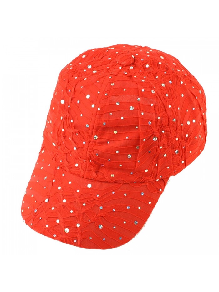 Ladies Sparkle Shiny Flashy Dance Party Baseball Hat Ball Cap Adjustable - Red - CF110YC7UOP