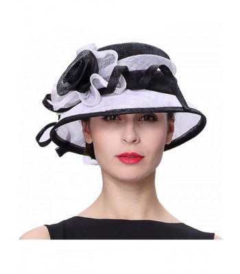June's Young Women Hats Summer Hat Beautiful Ribbons 2 Tone Colors - White/Black - C512F6KE137