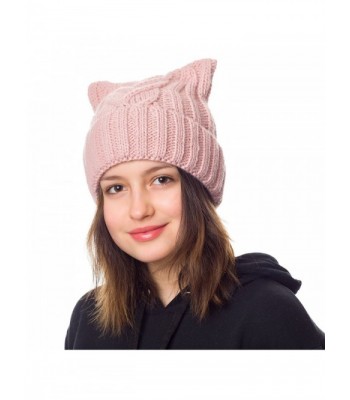Pussy Cat Hat Women`s March-Cat Beanie Pink-Winter Hat For Women Lined With Fleece (Hot Pink) - Powder Pink - CE189GMYUCU