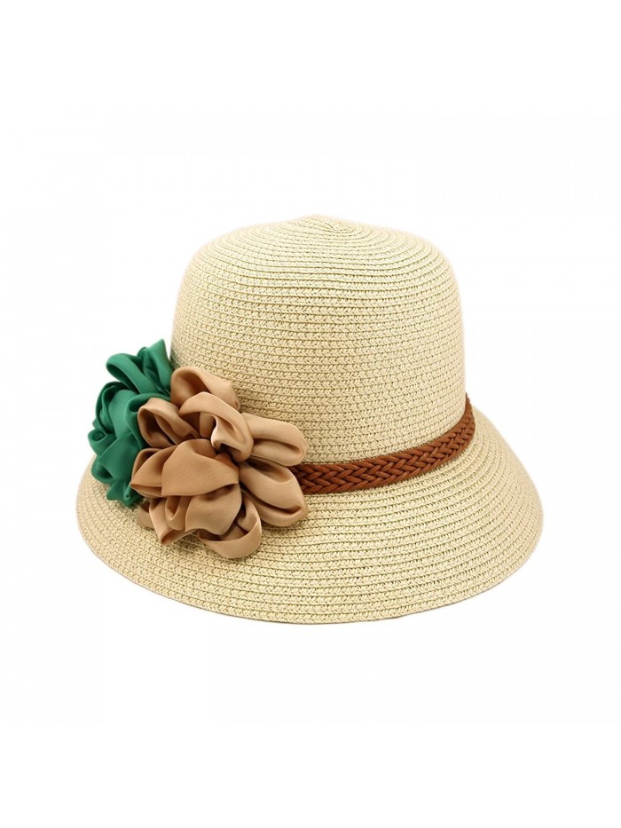 Deluxe Flower Straw Sun Hat - Different Colors & Bands Available - Natural W/ Braided Band - C511DSBPQVN
