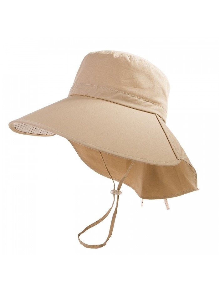 SIGGI Womens Wide Brim Summer Sun Flap Cap Hat Neck Cover Face Mask UPF 50+ - 16007_khaki - CG12HBV9823