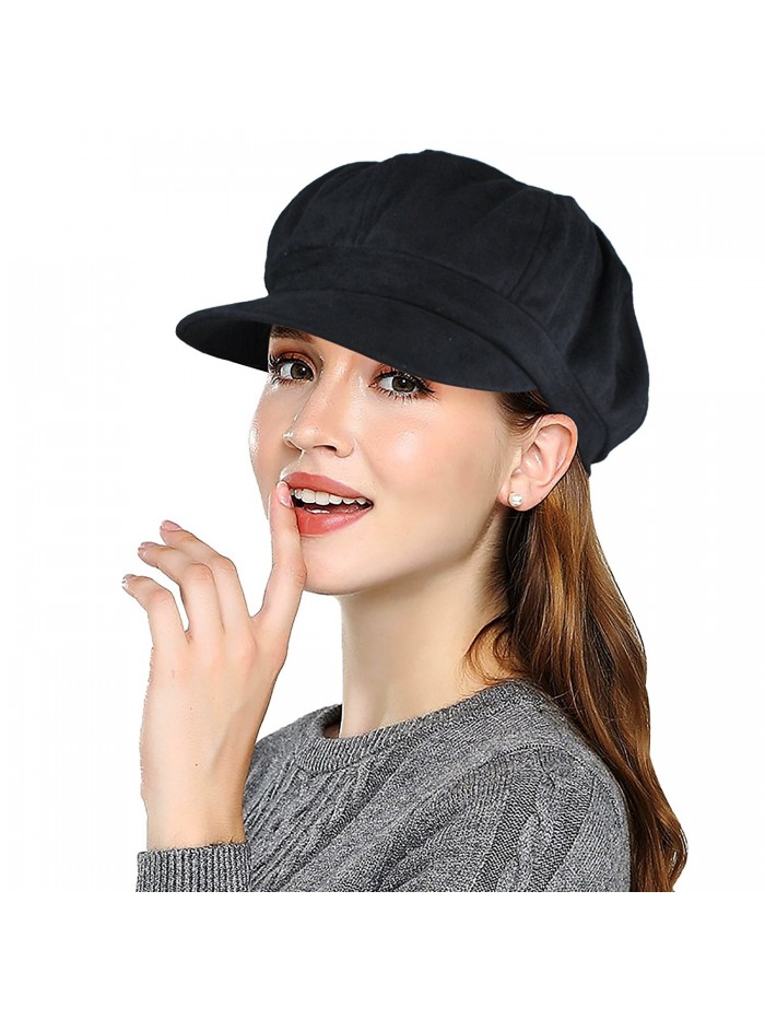 EINSKEY Womens Visor Beret newsboy Cap Velvet Cabbie Hat For Ladies Girls - More Colors - Black - C9184YQCD4K