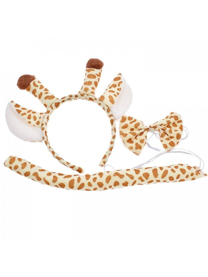 Cosplay Giraffe Ears Headband Tail Bowknot Kit Cute Animal Party Accessories Set - Yellow - CQ1899HNHML