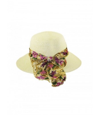 Womens fashion summer hat folding travel beach hat with wide floral bow - Off White - CX12H3MZKPJ