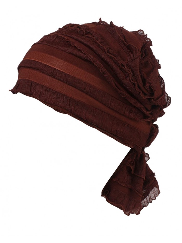 Luccy K Women's Ruffle Chemo Hat Beanie Scarf- Chemo Beanies - Coffee - CL1832YMSOZ