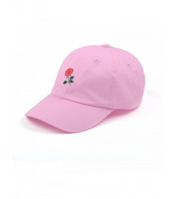 AUNG CROWN Rose Embroidered Dad Hat Women Men Cute Adjustable Cotton Floral Baseball Cap - Medium Pink - CR182T9OD6D