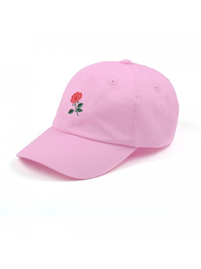 AUNG CROWN Rose Embroidered Dad Hat Women Men Cute Adjustable Cotton Floral Baseball Cap - Medium Pink - CR182T9OD6D