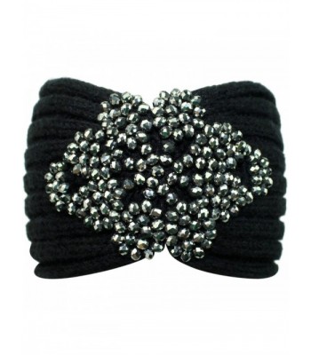 Black Knit Headband With Beaded Detail - CS110FSEA63