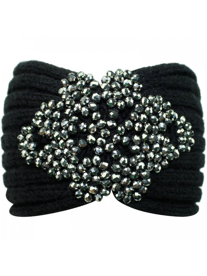 Black Knit Headband With Beaded Detail - CS110FSEA63