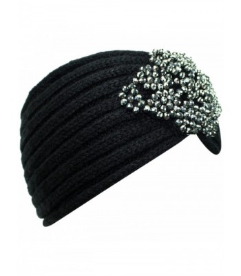 Black Knit Headband Beaded Detail