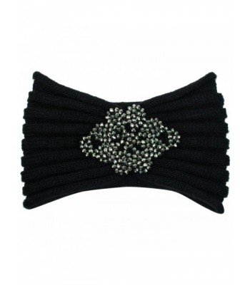 Black Knit Headband Beaded Detail in Women's Cold Weather Headbands