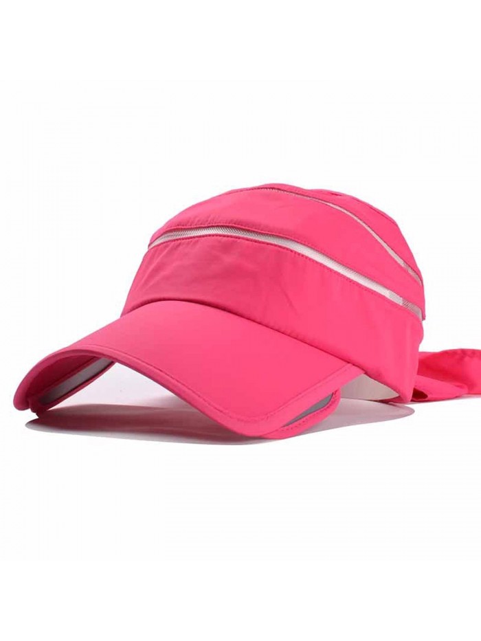 Thenice Women's Wide Brim Sun Visor Quick-Drying Beach Sun Hat - Rose Red - C312FZX0XBJ