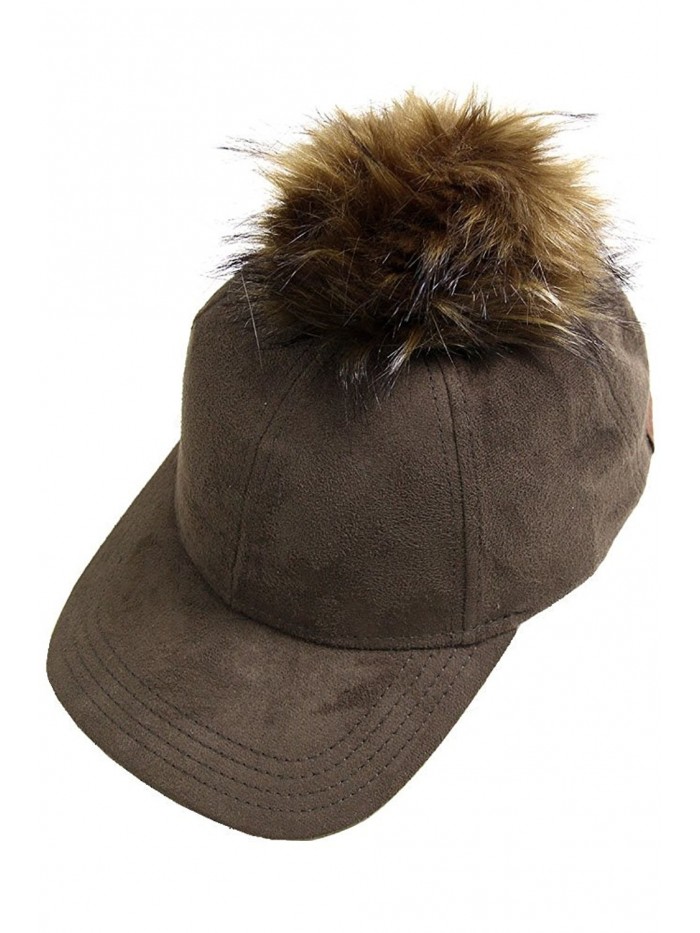 ScarvesMe CC Suede Removable Fur Pom Pom Baseball Cap - Olive - CH12LHKBR4L