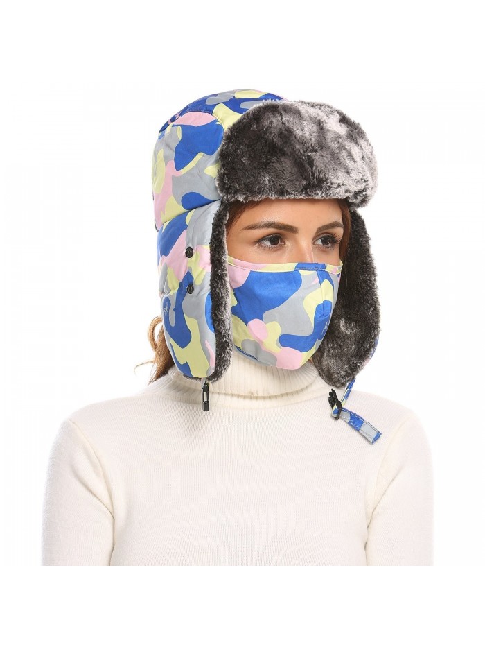 SHINE Unisex Winter Trapper Trooper Russian Hat with Windproof Mask - Pink Camo - C0187R0H7TU