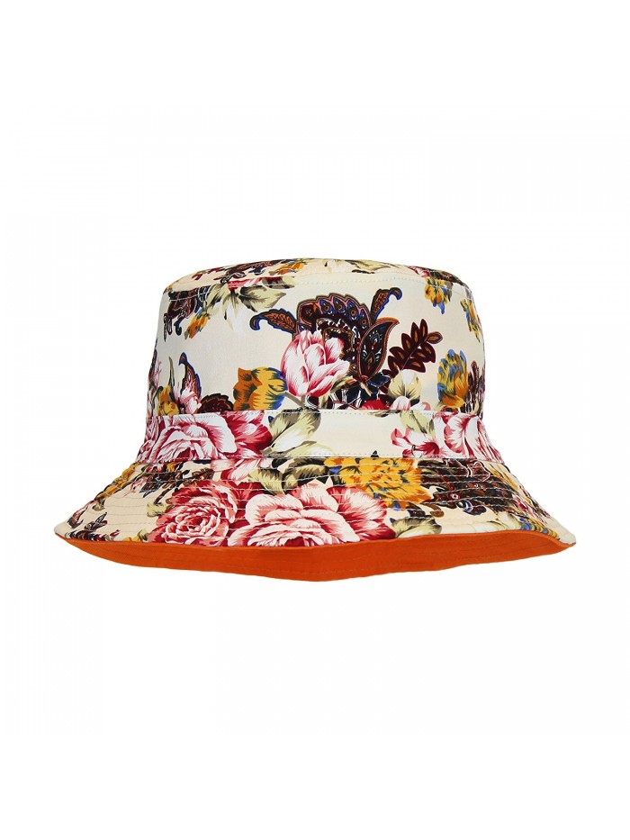 All Cotton Bucket Sun Hat- Cute Vintage Floral Print- Solid Color Lining - Off White Vintage Floral - C712F9JVJC1