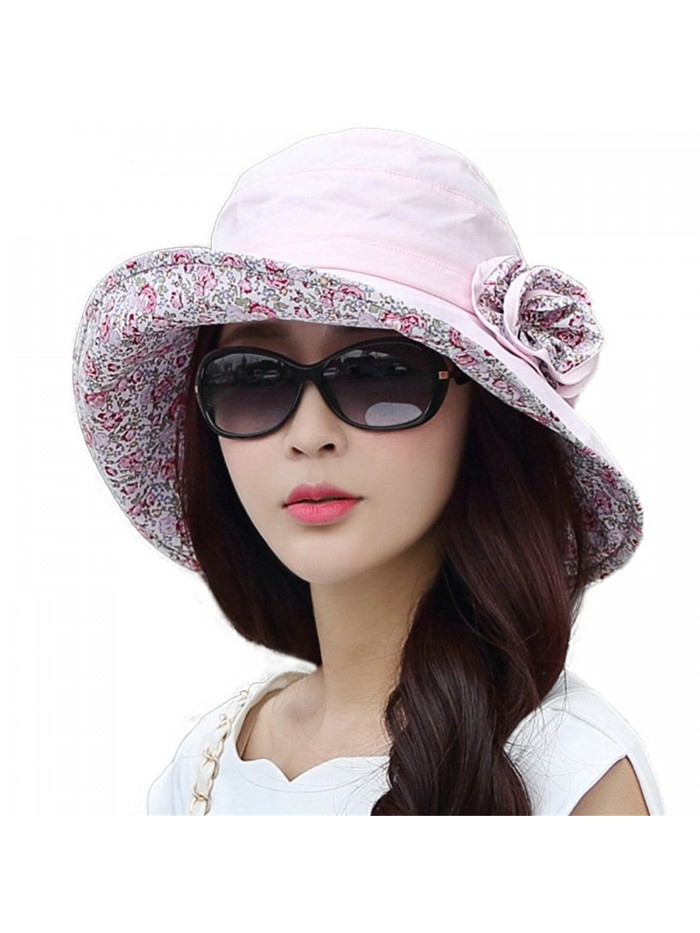 SIGGI Womens UPF50+ Summer Sunhat Bucket Packable Wide Brim Hats w/Chin Cord - 69117_pink - CG12E73Y4DB