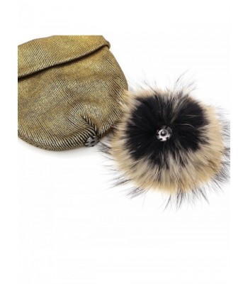 Womene's Metallic Beanie With Big Fur Pom Pom- Double Deck Spring Hat ...
