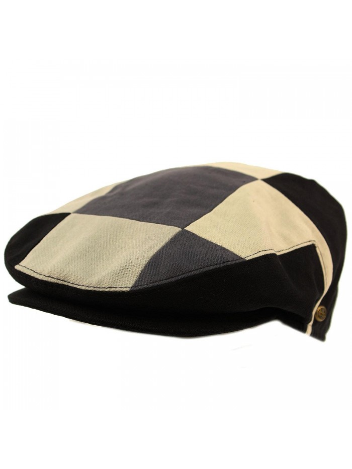 Men's Cotton 14 Panel Ivy Checkerboard Plaid Driver Cabby Flat Cap Hat - Black - C417Z59OWOK