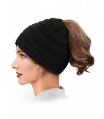 YEENOR Women Ponytail Beanie Hats Winter Soft Knit Warm Hat High Bun Beanie Tail Cap - Black - CU187AO9YQY