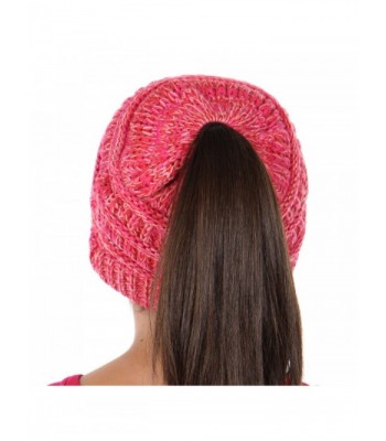 Plum Feathers Beanie Tail Kids Soft Stretch Cable Knit Messy High Bun Ponytail Beanie Hat