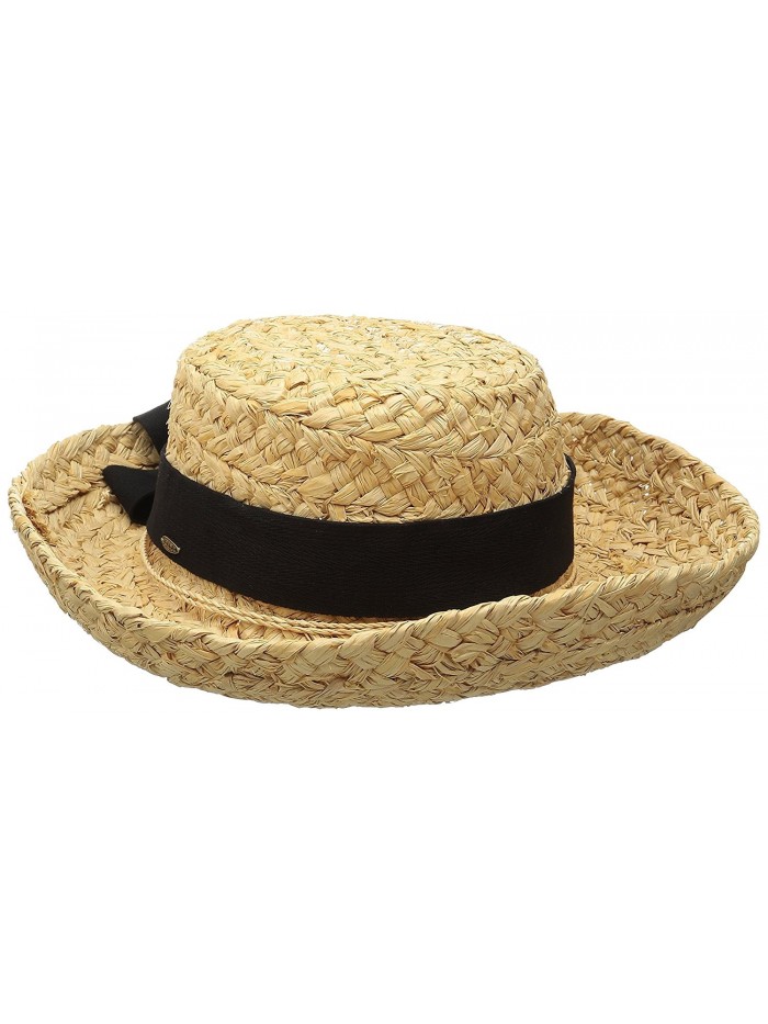 Scala Women's Raffia Hat with Herringbone Bow - Natural - CV117XQ8BP7