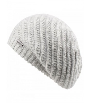 FURTALK French Beret Knit Hat Angora Wool Winter Beanie Cap Real Fur Pom Pom Hats Original - Light Grey - CM184XRZEZS