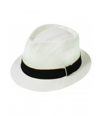 Lullaby Womens Mens Summer Short Brim Gangster Straw Fedora Hat - Ivory - CB18C8K634G