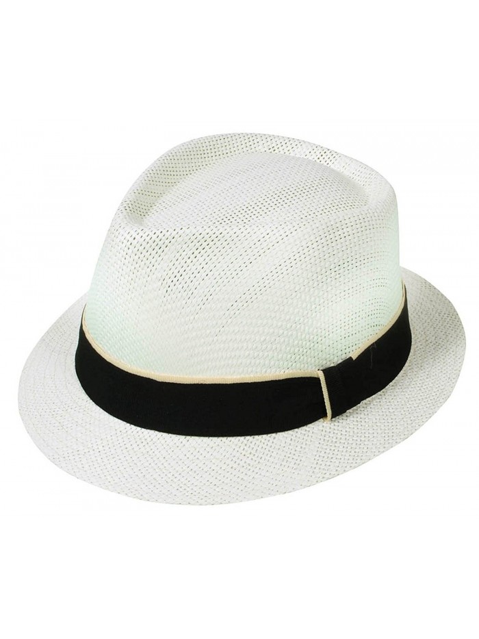 Lullaby Womens Mens Summer Short Brim Gangster Straw Fedora Hat - Ivory - CB18C8K634G