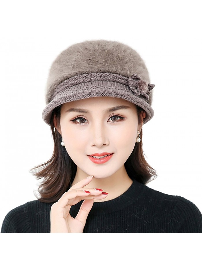 YI HENG MEI Beanie Hats with Visor Cute Wool Cap Warm Headwear Chemo Cancer Cap for Winter - Khaki - CR189567KHC