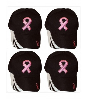 Set Of 4 Breast Cancer Awareness Pink Ribbon Baseball Caps Hats / Pink on Black - CZ11PUVWOZ5