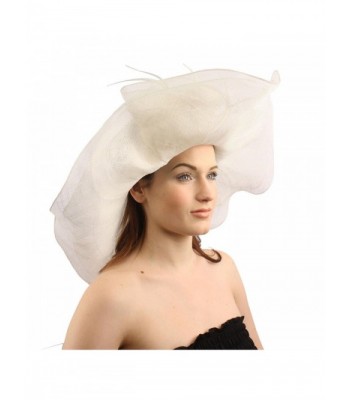 Summer Kentucky Derby 6-1/2" Brim Layer Floppy Rose Floral Feathers Hat - White - CV11UK69TI5