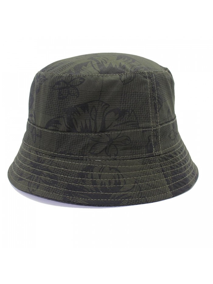 Puli Women's Packable Flower Printed Fishing Bucket Sun Hat Outdoor Sun Cap - Army Green - CB1834G4LZX