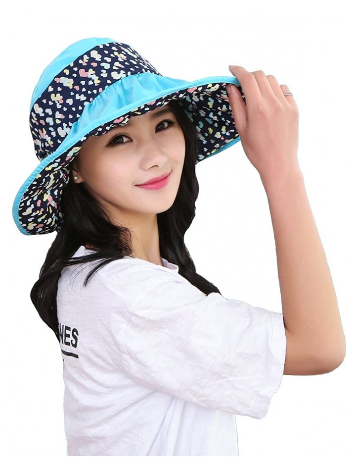 Zgllywr Sun Hats For Women Summer Wide Brim Protection Hat Foldable Anti-UV Hat - Sky Blue - CX17YW2MOOS