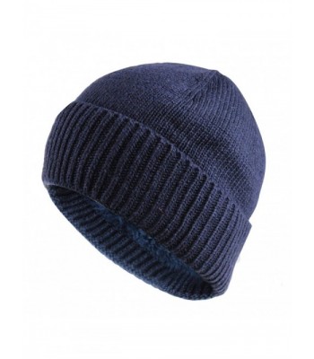 JAKY Global Unisex Thick Cable Knit Beanie Hat Winter Cap Skull Windproof For Men & Women - Navy-fleece Lining - C4186N8XHCM