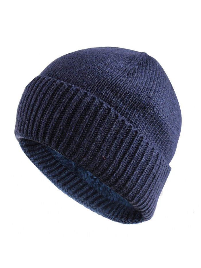 JAKY Global Unisex Thick Cable Knit Beanie Hat Winter Cap Skull Windproof For Men & Women - Navy-fleece Lining - C4186N8XHCM